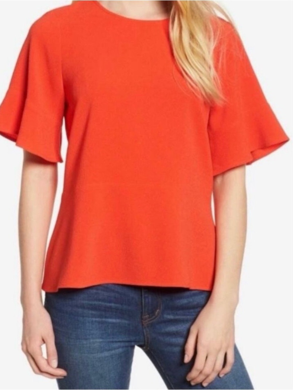 Madewell Bright Poppy/Coral Flutter-Sleeve Peplum Blouse